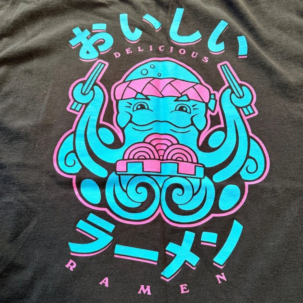 Pleasant Getaway Delicious Ramen Octopus Graphic‎ T-Shirt Large Black - Picture 5 of 7